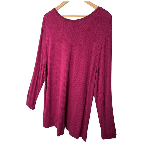 Adrianna Papell Textured Long Sleeve Tunic Soft V Neck Burgundy Glow XXL - Picture 4 of 12